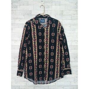 Vintage Wrangler Western Pearl Snap Shirt Aztec Rodeo Cowboy Button Down L Large